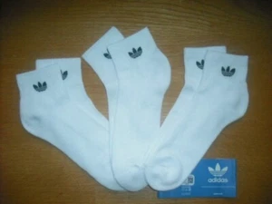 Mens NWT Adidas Quarter Ankle Socks 3prs White TREFOIL Logos Cushion Sz:L(8-12) - Picture 1 of 3