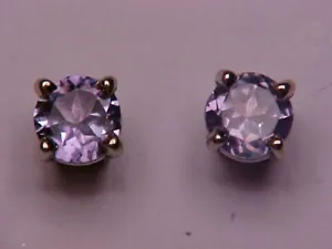 NATURAL GENUINE .41ct RUSSIAN ALEXANDRITE EARRINGS THREADED POSTS 14K WHITE GOLD - Picture 1 of 10