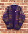 Vtg 2 In One Cardigan Chunky Purple Jacket Patterned Plain Striped Cable Knit S