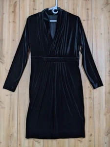 Donna Karan Black Label Velvet Dress Midi V-Neck Ruched Midi BLK 10 Holiday '22 - Picture 1 of 10