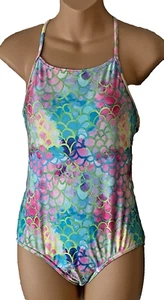 Speedo Girls One Piece Swimsuit Neon Mermaid Scales Bathing Suit Size XL - Picture 1 of 7