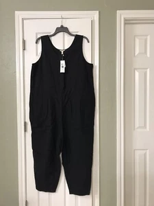 MEDIUM NEU MIT ETIKETT $ 228 EILEEN FISHER SCHWARZER JUMPSUIT AUS BIO-BAUMWOLLE KREPP - Bild 1 von 8