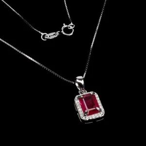 Silver Pendant Ruby Genuine Natural Mined Gem Solid Sterling With Chain - Picture 1 of 24