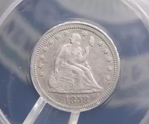 1858 "P" Seated Liberty Quarter 25c ANACS VF35 Detail #185 Very Fine ECC&C, Inc. - Picture 1 of 5