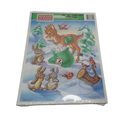 Vintage Rudolph the Red Nosed Reindeer Puzzle Golden Frame Tray 1993 NOS - Image 1 of 4