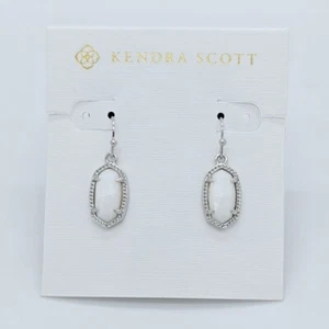 New Kendra Scott Lee Silver Drop Earrings In White Shell - Picture 1 of 2