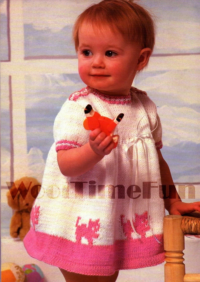 Knitting Pattern Girls/Child's Pretty Dress With Cat Motif. 16-20 Inch Chest. - Image 1 of 1