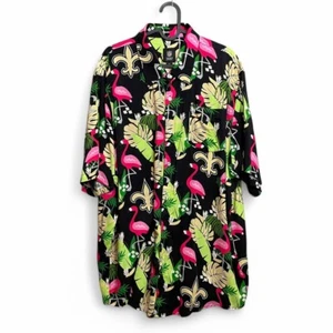 NFL New Orleans Saints Hawaiian Flamingo Print Button Shirt Black XL Party - Picture 1 of 6