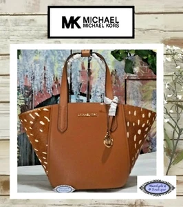 NUEVO CON ETIQUETAS MICHAEL KORS PORTIA PEQUEÑO Bolso de Mano en MARRÓN MULTI Cuero Becerro Dorado - Imagen 1 de 12
