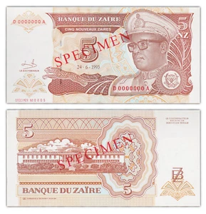 5 ZAIRES 1993 ZAIRE [NEU / UNC] P53 SPECIMEN - Bild 1 von 1