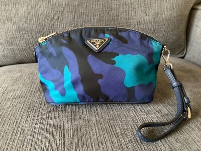PRADA Wristlet black blue camouflage zip pouch strap Prada Camo clutch - Image 1 of 4
