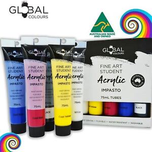 New! GLOBAL COLOURS 5 Brilliant Colours x 75ml Acrylic Paint Tubes Set Painting