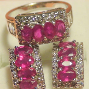 NATURAL! AAA.. PINK RED RUBY+SAPPHIRE 925 SILVER SET 14K GOLD COATING. - Picture 1 of 7