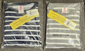 Kid Boy Size 12 Lot Of 2 Pajama Sets Target Dark Blue Gray Striped New - Picture 1 of 5