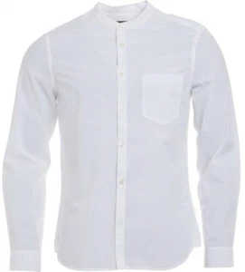 Men's Grandad Collar Long Sleeve White Shirt Premium Cotton Slim Fit Tops S - XL - Picture 1 of 23