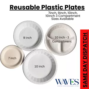 White Plastic Plates Reusable Disposable Heavy Duty 7" 9" 10" Microwave Safe - Picture 1 of 12
