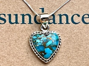 NEW $158 Sundance Turquoise LOVE HEART Leather or Silver Chain Pendant Necklace - Picture 1 of 14
