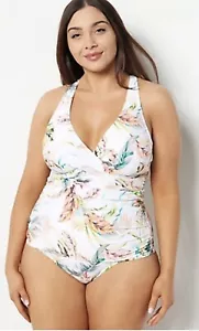 Jantzen Adjustable Strap V-Neck Tankini w/ Comfort Brief Plus Sz 26 White Swim - Picture 1 of 2