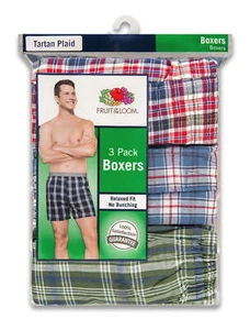 Fruit Of The Loom Herren verschiedene Tartan Karo Boxershorts, 3er Pack KOSTENLOSER VERSAND! - Bild 1 von 2