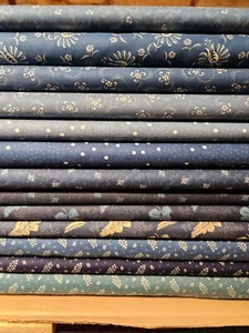 VINTAGE INDGO BY P & B QUILT FABRICS ONE YARD BLUE SEVERAL OPTIONS - Picture 1 of 24