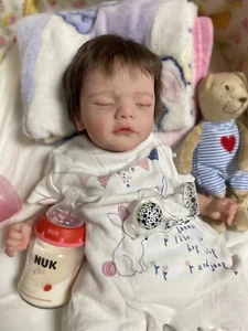 19in Reborn Baby Doll Girl Sam Hand-Rooted Hair Realistic Newborn Handmade Gift - Picture 1 of 5