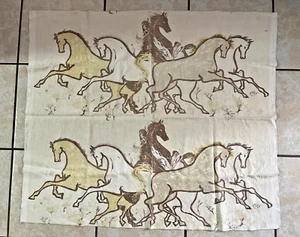 Vintage Lee Jofa Designer Hand Blocked Linen Fabric Material HORSES 48" x 42" - Picture 1 of 12