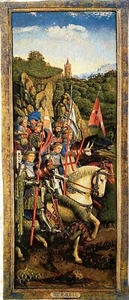 KNIGHTS OF CHRIST 143X62CM BELGIAN TAPESTRY WALL HANGING FULLY LINED, ROD SLEEVE - Picture 1 of 11