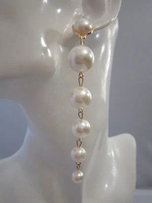 XL Ohrringe Ohrstecker Ohrhänger Statement lang Gold Weiss 6 Perlen Bling - Bild 1 von 3