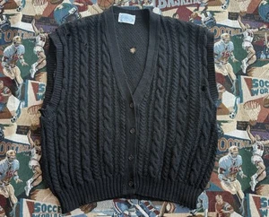 Vintage Men’s Pendleton Wool Black Cable Knit Sweater Vest XXXL Made In USA - Picture 1 of 6
