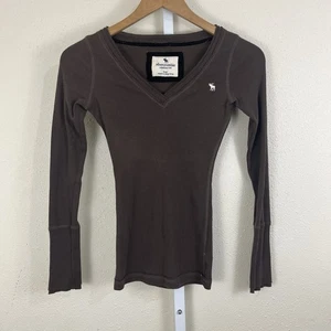 Abercrombie Kids Y2K Vintage Long Sleeve V-Neck Top Girls L Large Moose - Picture 1 of 5