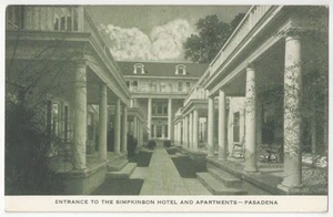 1910 Pasadena, California - Entrada al hotel Simpkinson - Postal de Los Angeles Co. - Imagen 1 de 2