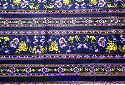 1 1/2 yds Midnight Garden Jinny Beyer RJR Fabrics Black Purple Yellow Stripe - Image 1 of 4