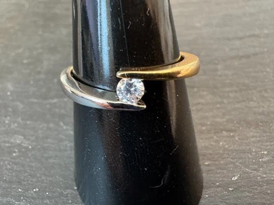 Gold 375 9 kt Bicolor Ring Gr 16,5 (52) CZ ca 3 mm Gesamtgewicht ca 2,77 Gramm - Bild 1 von 4