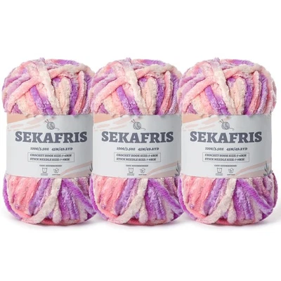 Hilo de chenilla grueso difuso: felpa suave tejido a mano voluminoso 3x100 g para bebé en blanco Foto 1 de 4