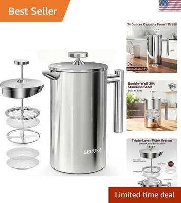 Excelencia de elaboración manual: prensa francesa de 1 L con filtro y pantallas de tres capas Foto 1 de 4