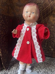 "Muñeca bisque alemana de 6"" composición de ojos azules cuerpo conjunto vintage con soporte" - Imagen 1 de 9