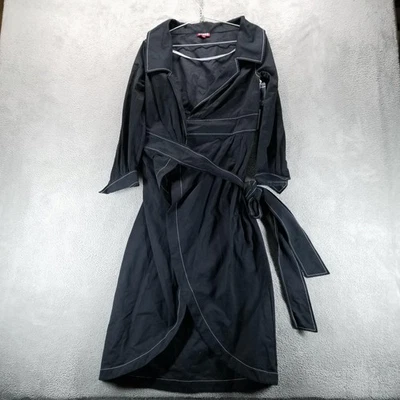 STAUD Dress Womens Small Black Jacklyn Wrap Belted Midi Contrast Stitch - Image 1 of 4