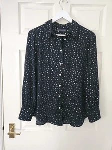 M&S Black Silver Shirt Size 14 Long Sleeves Lightweight Festive Classic - Picture 1 of 13