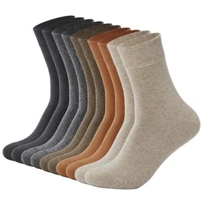  Mens Cotton Crew Socks, 10-13 Khaki2+brown2+camel2+dark Gray2+black2(10 Pairs) - Picture 1 of 6