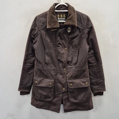 Chaqueta Abrigo de Lluvia Barbour Stockyard Forrada de Vellón Cera Impermeable Marrón Talla UK 10  Foto 1 de 4