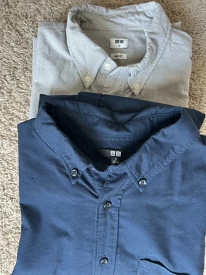 Lot Of 2 Uniqlo Men’s Shirts, Size Small, Linen colored  And Blue, Both Slim Fit - Image 1 of 4