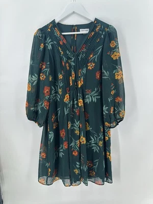Calvin Klein Womens Green Floral Print Chiffon Wear To Work Dress Size 10 AC16 - Image 1 of 4