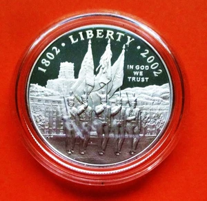 2002-W WEST POINT COMMEMORATIVE PROOF SILVER DOLLAR. NO BOX OR COA. IN CAPSULE. - Picture 1 of 2