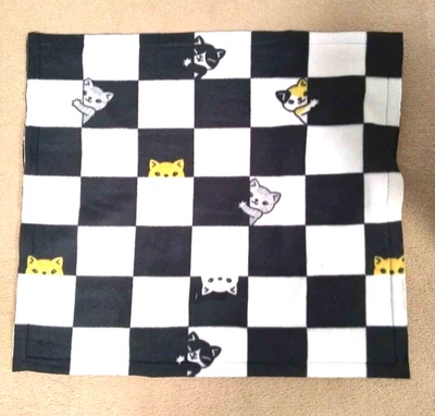 Throw Blanket Pet Cat Checkerboard Fleece 26" X 29" Double Sided Handmade - NEW - Image 1 of 4