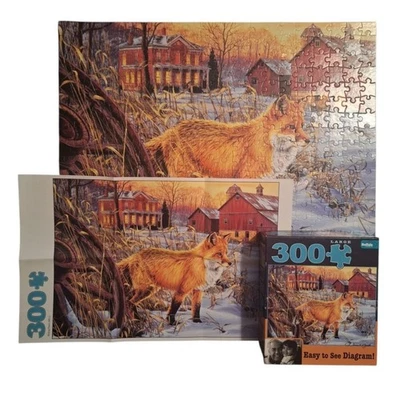 Buffalo Fox Jigsaw Puzzle 300 Pieces Hiding Place Poster Snow Barn Country Red - Image 1 of 4