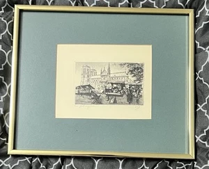 Original Etching Paris Notre Dame Quai Montebello Signed by "bed" Eaux Forte - Picture 1 of 7