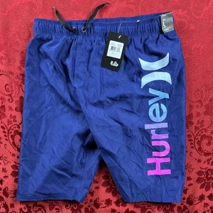 Hurley Board Shorts Boy’s Youth Large Surf Swim Trunks lined Blue W/logo MSRP$38 - Picture 1 of 9