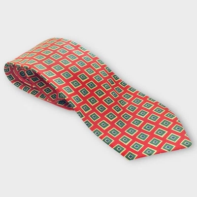 J.Crew Men Tie Red Silk Geometric Diamond Pattern Business Career Necktie Preppy Foto 1 de 4
