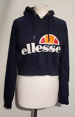 Ellesse Women's Jumper Hoodie Sweatshirt Crop Spell Blue UK 10 L/S Cotton Blend • 20.74€