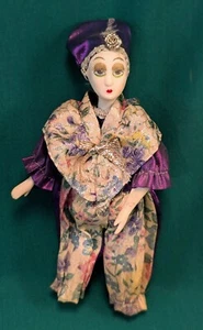Harlequin Jester Clown Doll Porcelain Figurine Purple  Collection VTG ULTRA RARE - Picture 1 of 7